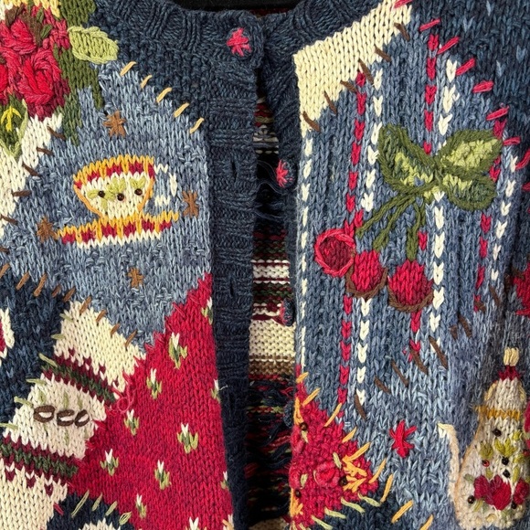 Tiara vintage Multicolor Knit Patchwork Cardigan Sweater Small - Picture 4 of 7